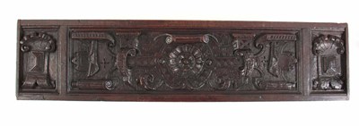 Lot 615 - A LATE 16TH CENTURY CARVED OAK PANEL centred...