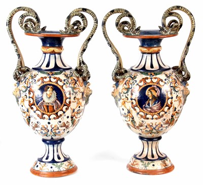 Lot 76 - A PAIR OF LARGE 19TH CENTURY MAIOLICA /...
