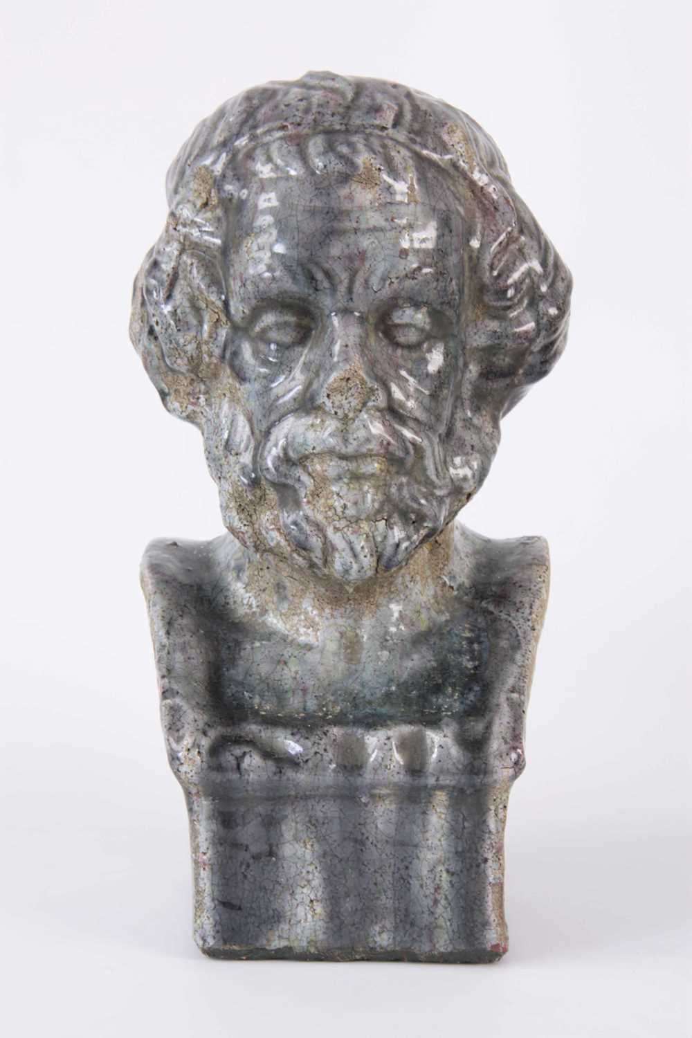 Lot 78 - A 19TH CENTURY GLAZED TERRACOTTA BUST OF A...