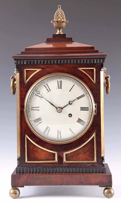 Lot 469 - A SMALL REGENCY FIGURED MAHOGANY BRACKET CLOCK...