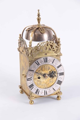 Lot 492 - A 19TH CENTURY BRASS LANTERN CLOCK with a 7"...