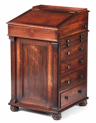 Lot 658 - AN EARLY 19TH CENTURY ROSEWOOD DAVENPORT IN...