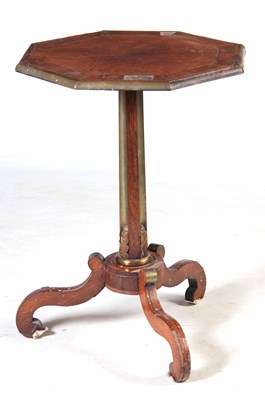 Lot 681 - A REGENCY ROSEWOOD AND BRASS INLAID OCTAGONAL...