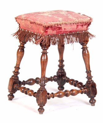 Lot 688 - A LATE 17TH CENTURY WALNUT STOOL with ring...