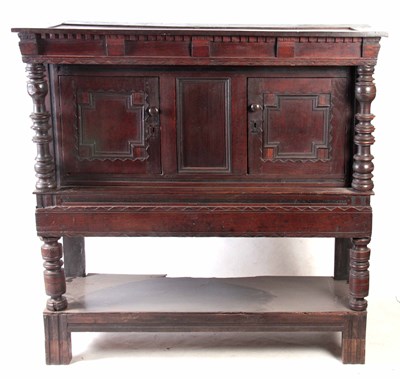 Lot 693 - AN LATE 17TH CENTURY AND LATER OAK BUFFET with...