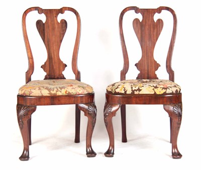 Lot 702 - A FINE PAIR OF GEORGE II MAHOGANY SIDE CHAIRS...