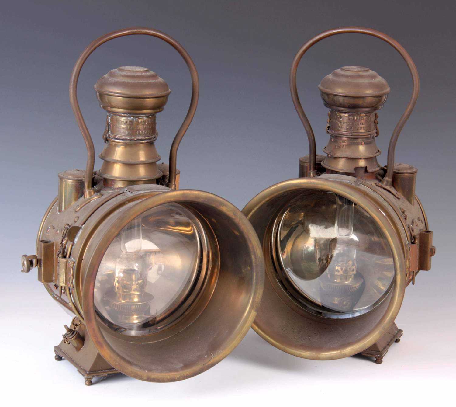 Lot 309 - A LARGE PAIR OF BRASS 'THE POLKEY' OIL...