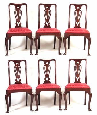 Lot 729 - A FINE SET OF SIX GEORGE II RED WALNUT DINING...