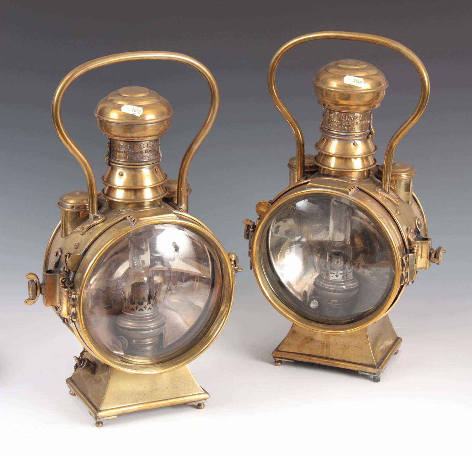 Lot 312 - A LARGE PAIR OF BRASS 'THE POLKEY' OIL...