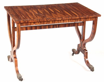 Lot 659 - AN UNUSUAL REGENCY ZEBRA WOOD LIBRARY TABLE...