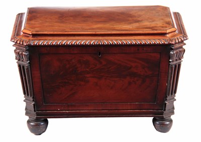 Lot 698 - A LATE REGENCY FLAMED MAHOGANY CELLARETTE /...