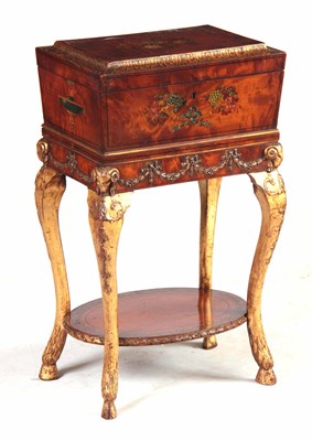 Lot 752 - A 19TH CENTURY PAINTED SATINWOOD AND GILT...