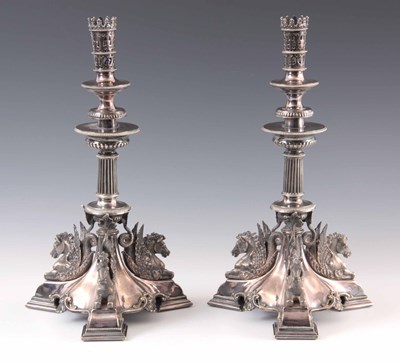 Lot 375 - A PAIR OF 19TH CENTURY SILVER PLATED...