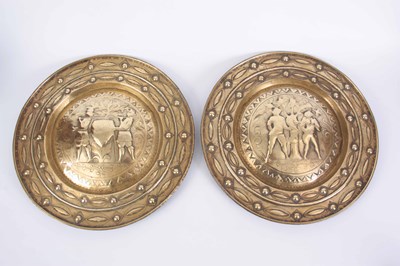 Lot 268 - A PAIR OF 18TH CENTURY BRASS ALMS DISHES with...