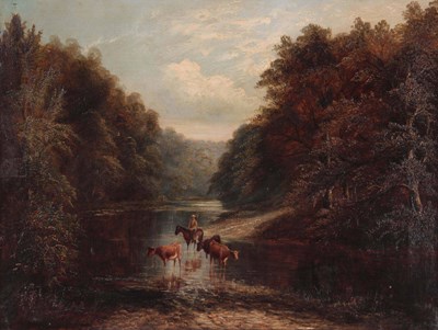 Lot 329 - OIL ON CANVAS - A 19TH CENTURY RIVER LANDSCAPE...