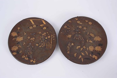 Lot 115 - A PAIR OF MEIJI PERIOD JAPANESE BRONZE PLATES...