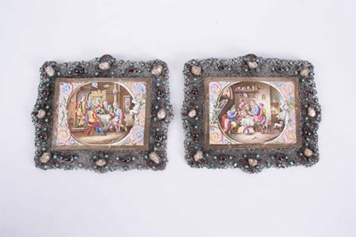 Lot 406 - A PAIR OF LIMOGES ENAMEL PLAQUES decorated...