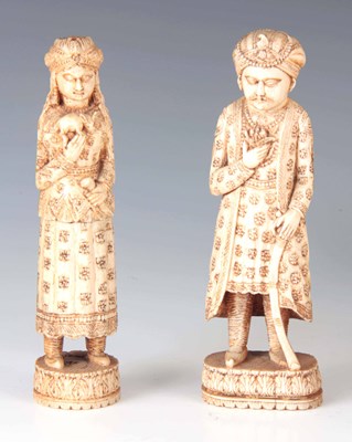Lot 124 - A PAIR OF LATE 19th CENTURY INDIAN IVORY...
