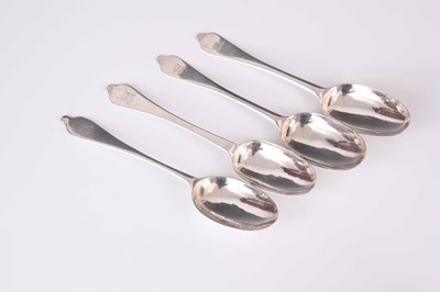 Lot 143 - FOUR QUEEN ANN DOG NOSE SPOONS with engraved...