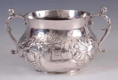 Lot 162 - A RARE CHARLES II SILVER PORRINGER with bombe...