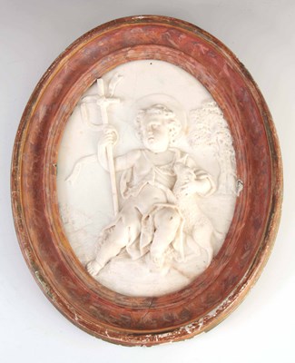 Lot 422 - AN 18TH CENTURY OVAL CARVED WHITE MARBLE...