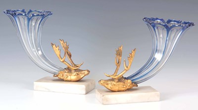 Lot 424 - A PAIR OF 19TH CENTURY BLUE FLASH GLASS AND...