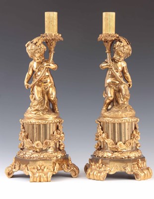 Lot 427 - A PAIR OF FRENCH 19TH CENTURY ORMOLU FIGURAL...