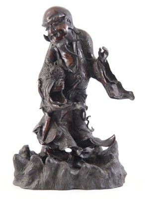 Lot 142 - A JAPANESE MEIJI PERIOD PATINATED BRONZE...