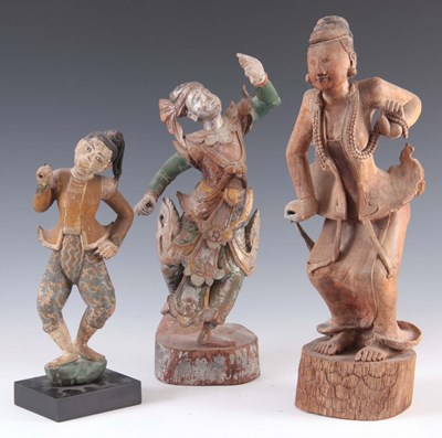 Lot 160 - A SELECTION OF THREE CARVED WOOD POLYCHROME...