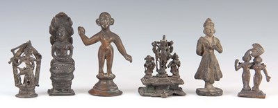 Lot 173 - A COLLECTION OF SIX BRONZE TIBETAN BUDDHAS.