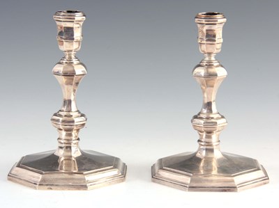 Lot 205 - A PAIR OF GEORGE I STYLE SILVER CANDLESTICKS...