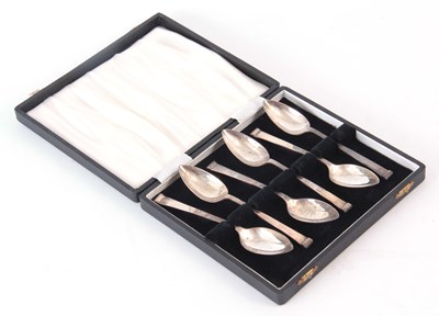 Lot 224 - A SET OF SIX CASED SILVER SPOONS app. 4.5 troy...