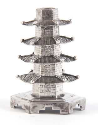 Lot 230 - CHINESE SILVER PAGODA with four tiers and...