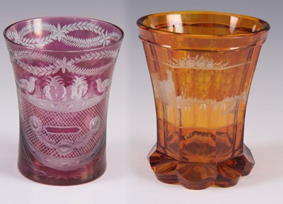 Lot 25 - TWO LATE 19th CENTURY BOHEMIAN GLASS BEAKERS...