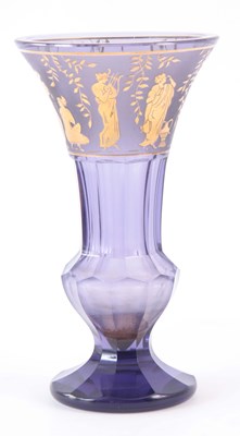 Lot 26 - A BACCARAT STYLE GLASS VASE WITH GILT ETCHED...