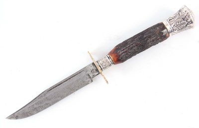 Lot 278 - AN EARLY 20TH CENTURY HORN HANDLED BOWIE KNIFE...