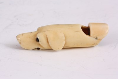 Lot 574 - A VICTORIAN IVORY DOG WHISTLE in the form of a...