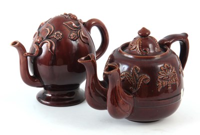 Lot 66 - TWO UNUSUAL 19TH CENTURY TEAPOTS, one being an...