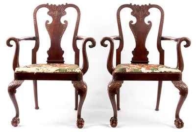 Lot 910 - A PAIR OF GEORGE II STYLE MAHOGANY ARMCHAIRS...