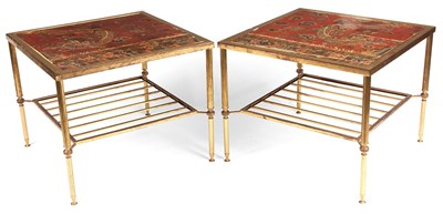 Lot 947 - A STYLISH PAIR OF GILT BRASS END TABLES WITH...