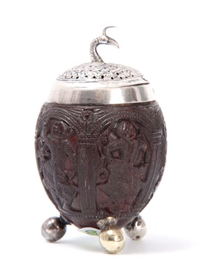 Lot 290 - AN 18th CENTURY EASTERN SILVER MOUNTED COCONUT...