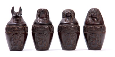 Lot 296 - A SET OF FOUR EGYPTIAN REVIVAL CARVED...