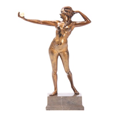 Lot 336 - AN ART NOUVEAU GILT BRONZE STANDING NUDE...