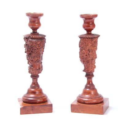 Lot 629 - AN UNUSUAL PAIR OF GEORGE III YEW WOOD TREEN...