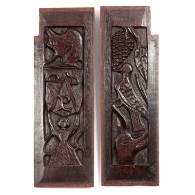 Lot 637 - AN UNUSUAL PAIR OF EARLY GOTHIC TRACERY FOLK...