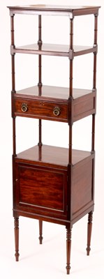 Lot 901 - A GEORGE III MAHOGANY FOUR TIER WHATNOT with...