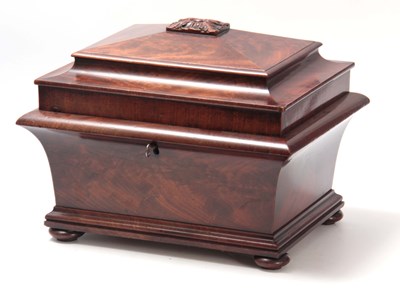 Lot 608 - A 19TH CENTURY FLAMED MAHOGANY SARCOPHAGUS...