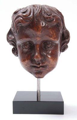 Lot 611 - AN EARLY ENGLISH CARVED OAK HEAD with finely...