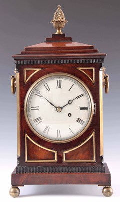 Lot 493 - A SMALL REGENCY FIGURED MAHOGANY BRACKET CLOCK...