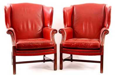 Lot 893 - A PAIR OF LARGE MAHOGANY RED LEATHER...